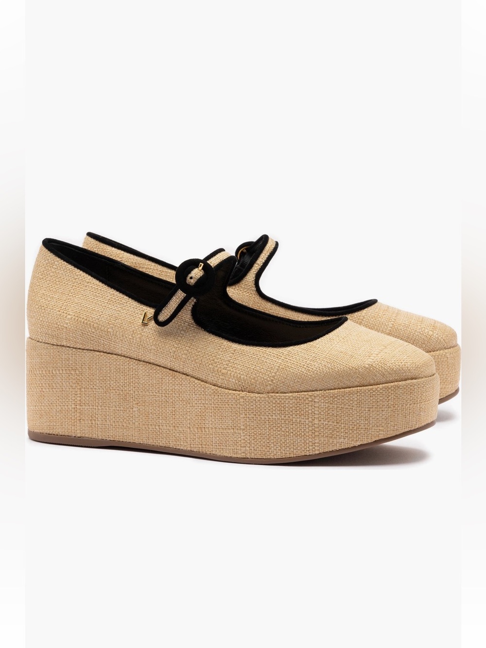Larroudé Blair Flatforms in Raffia w Leather Trim Size 8.5 NIB